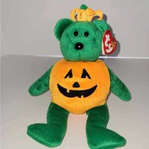 Ty Tricky 2003 Green and Orange Halloween Stuffed Animal Bear NWT Vintage